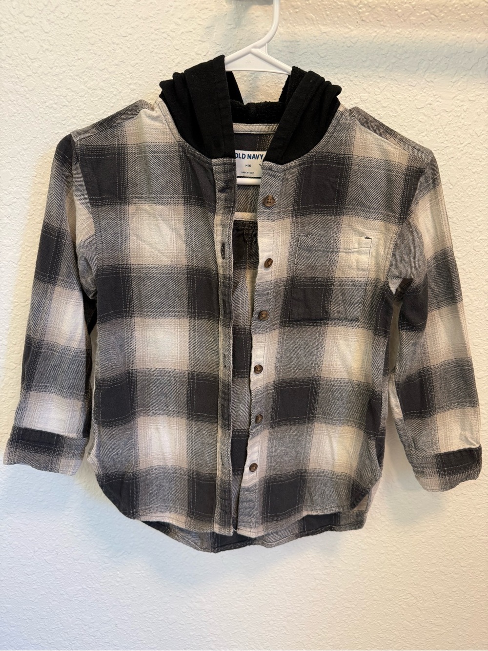 Old Navy Black & White Plaid Button-Up Shirt with Hood